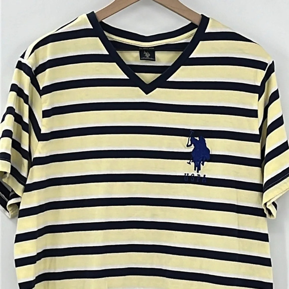 US Polo Big Pony Cotton V Neck Short Sleeve Striped T Shirt - Size XL - Picture 2 of 6